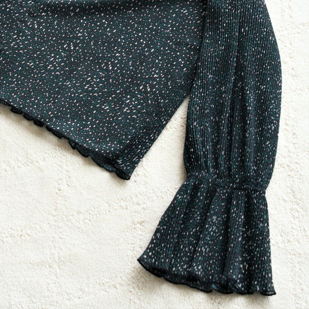 Zara Sheer High Neck Speckled Green Blouse